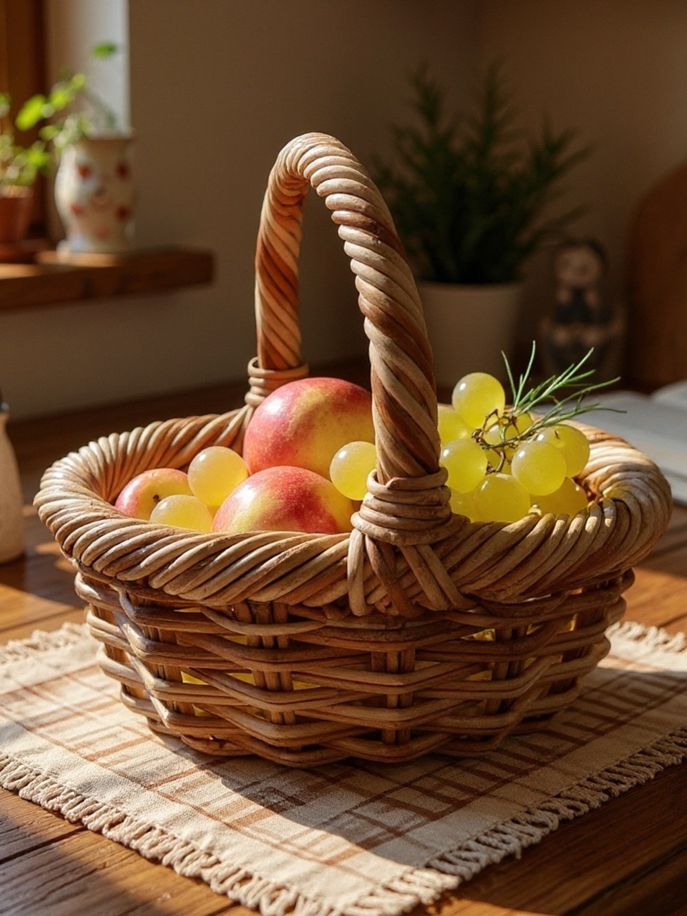 Crate & Barrel Woven Wicker Harvesting Kitchen Basket with Handle